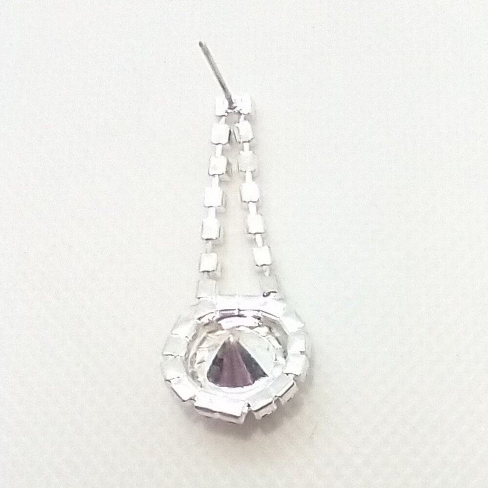 Red/clear Rhinestone Drop Earrings Silver Tone Posts - Picture 4 of 6